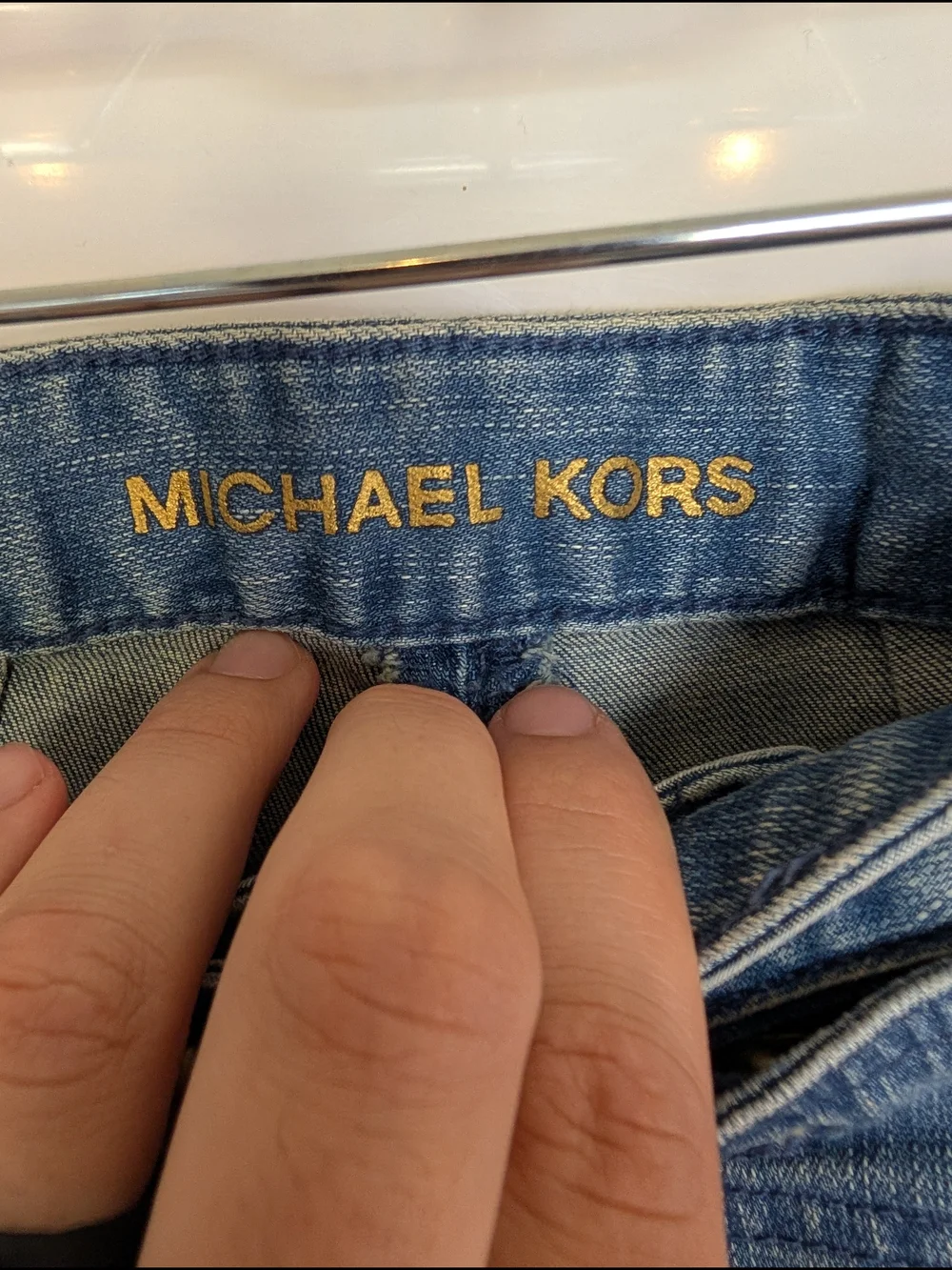 Michael Kors Light Blue High-Rise Wide Leg Jeans with Button Detail